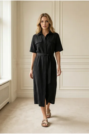 MY FASHION Belted Maxi Shirt Dress