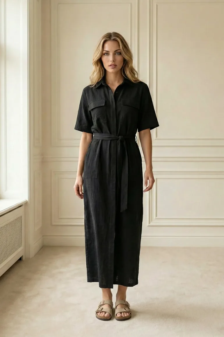 MY FASHION Belted Maxi Shirt Dress - 4