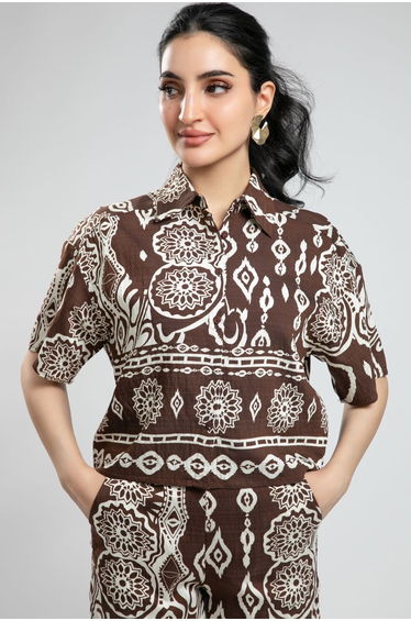 Printed Cropped Shirt With Collar