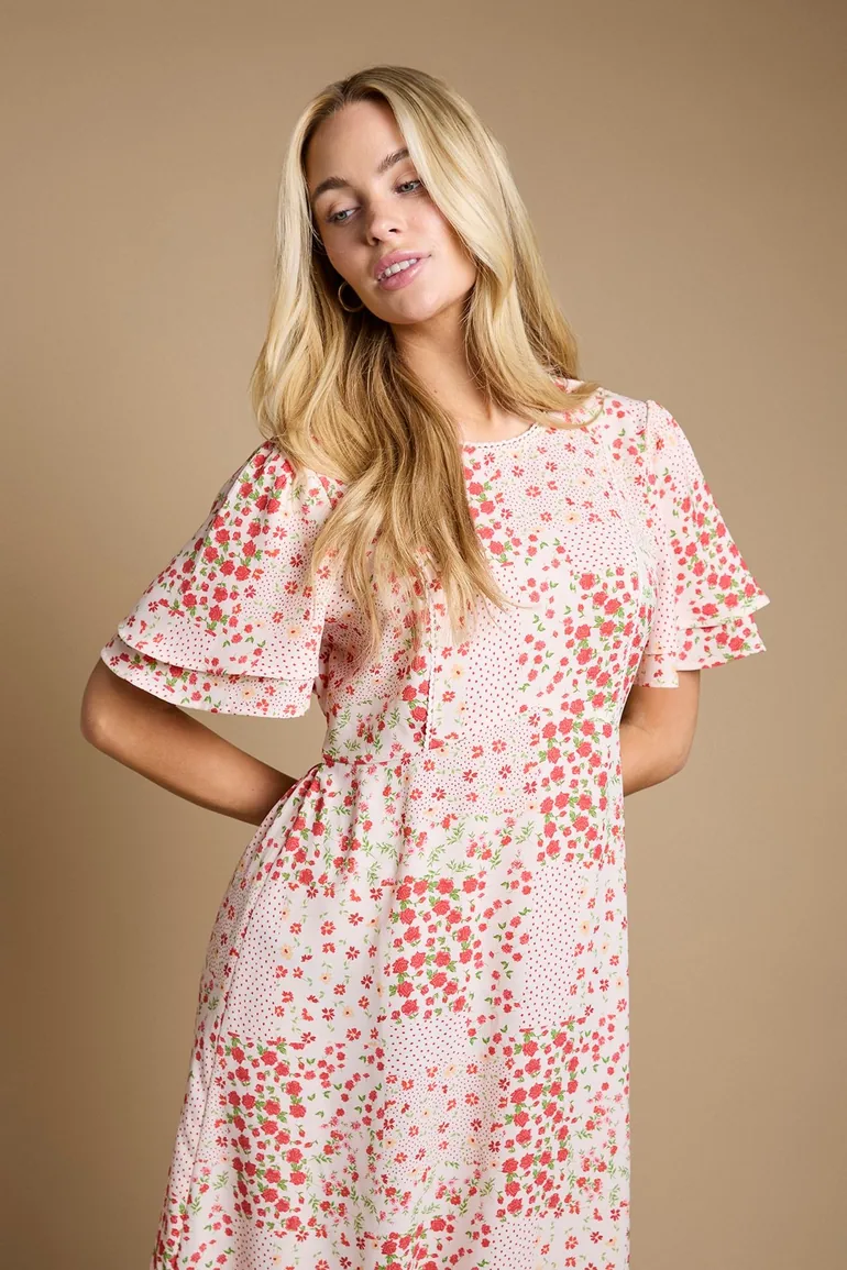 Angel Sleeve Seam Detail Midi Dress - 3