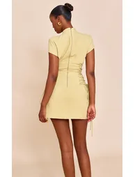 PLT Label Pale Lime Tailored Band Collar Lace Up A-line Dress - 1