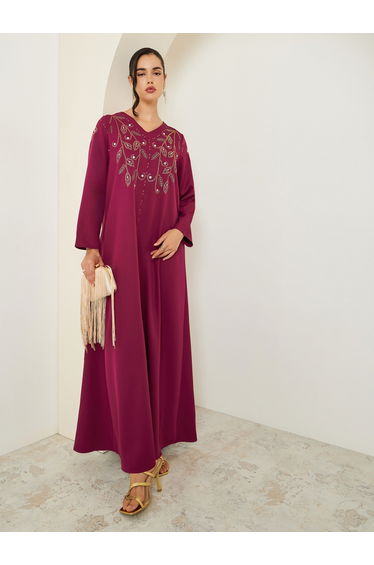 Women Purple Embroidered Jalabiya