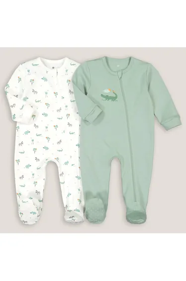 Pack of 2 Sleepsuits in Cotton Interlock