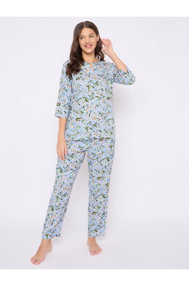 Floral Print Notch Neck Top and Pyjama Set
