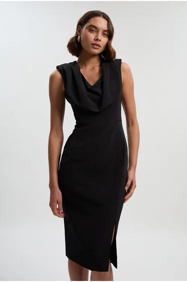 Tailored Drape Midi Pencil Dress
