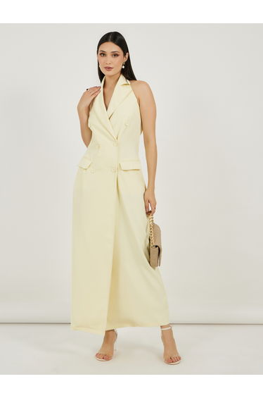 Twill Sleeveless Blazer Maxi Dress with Flap Detail