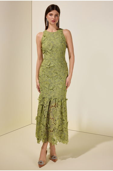 Lace Embroidered Sleeveless Midi Dress
