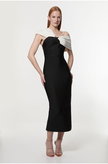 Figure Form Bandage Asymmetric Strap Knit Midi Dress