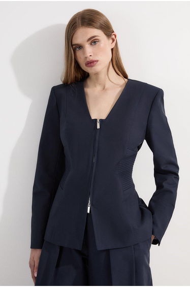 Archive Collection - Tailored Cotton Pintuck Grosgrain Zip Front Blazer