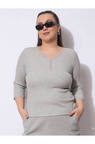 Plus Size Grey Ribbed Top