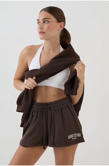 DSGN Studio Collegiate Applique Loose Fit Sweat Short - espresso