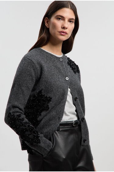 Lace Embellished Cosy Knit Cardigan