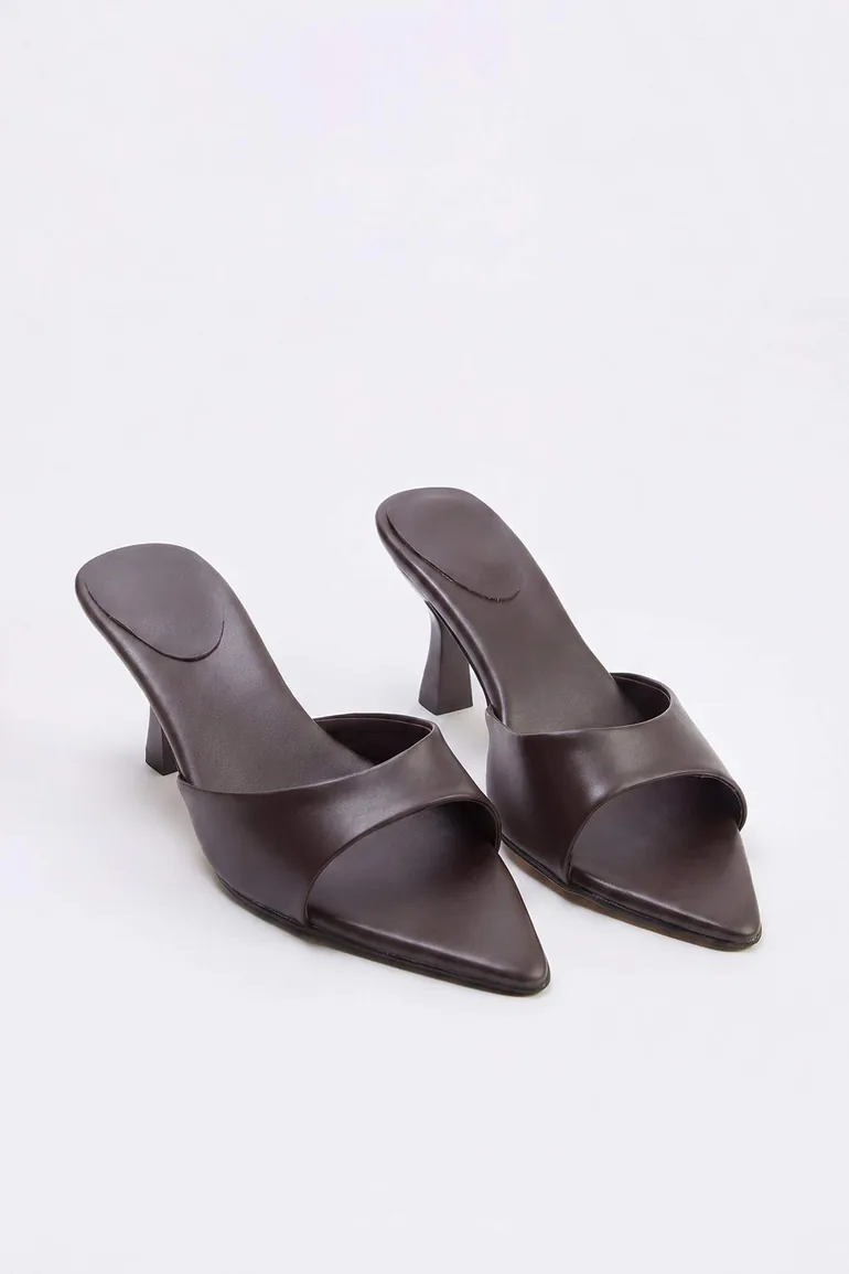 Brown*001 Suede Pointed Toe Kitten Heel Women's 3 cm Heeled Slippers - 2