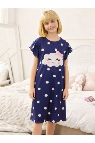 Girls Polka Dot Cloud Print Sleep Dress
