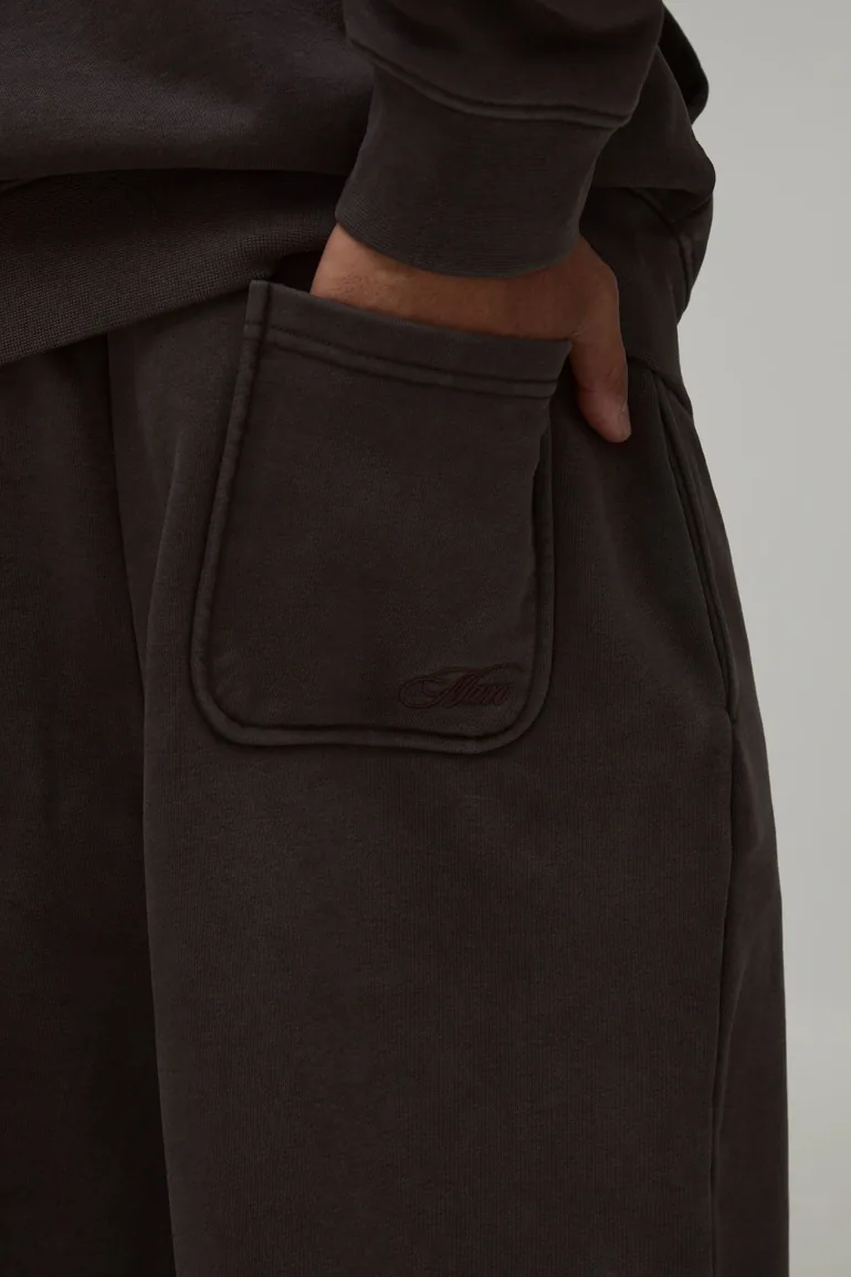 Heavyweight Wide Leg Washed Joggers - washed chocolate - 2