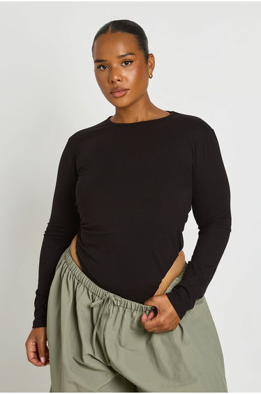 Plus Basic Long Sleeve Crew Neck Bodysuit - black