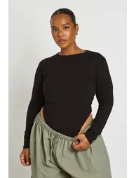 Plus Basic Long Sleeve Crew Neck Bodysuit - black