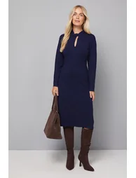 Petite Twist Neck Keyhole Knitted Dress