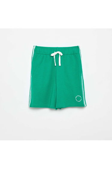 Relaxed Shorts with Contrasting Side Stripes GREEN