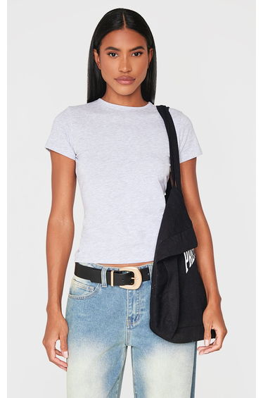 Grey Marl Cotton Crew Neck Longline Short Sleeve T-shirt
