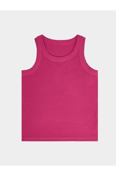 Girls Dark Pink Cotton Ribbed Vest