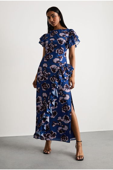 Side Split Ruffle Detail Maxi Dress