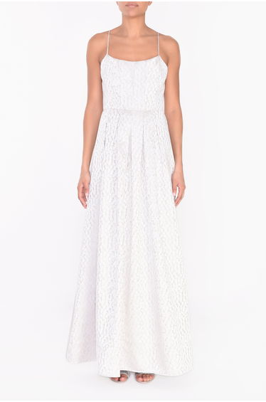 Silver Abstract Leopard Brocade Maxi Dress