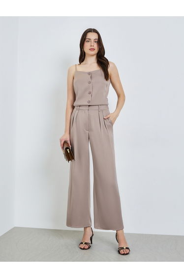 Women Beige Wide Leg Trousers