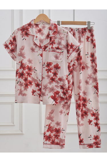 Women Floral Print Shirt and Pyjama Set
