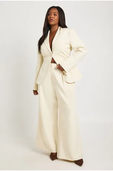 Plus Tailored Wide Leg Trouser - cream