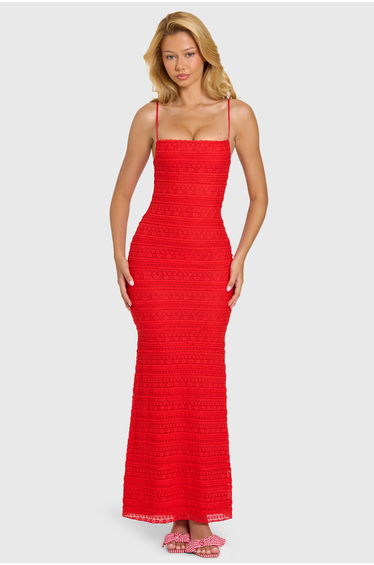 Lace Maxi Dress in Cherry