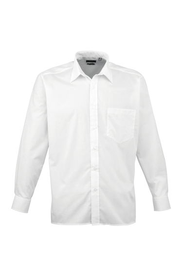 Premier Mens Long Sleeve Formal Plain Work Poplin Shirt - White