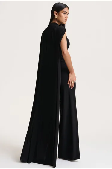 Seema | Black High-Neck Jumpsuit With Cape