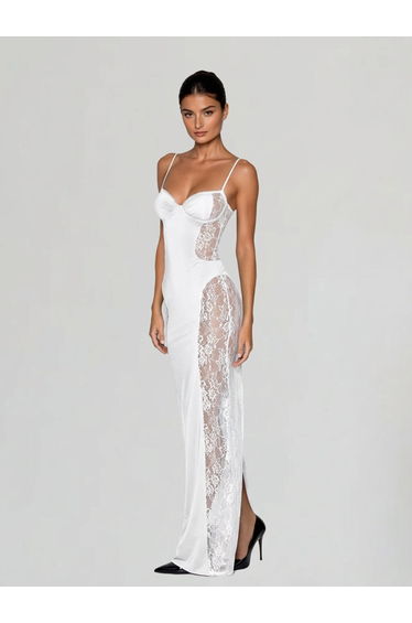 Velyxra Spaghetti Lace Maxi Dress In White