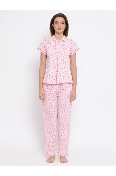 Strawberry Print Button Down Shirt and Pyjama Set