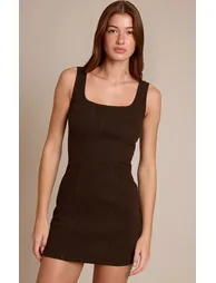 Chocolate Contrast Stitch Seam Detail Mini Dress - 5