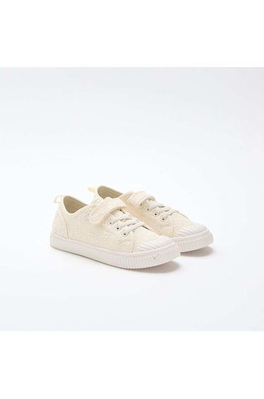 Checkerboard Print Canvas Sneakers BEIGE