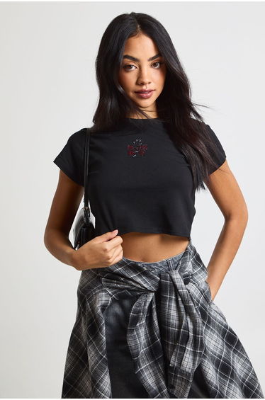 Candycane Hat Hotfix Baby Tee - black