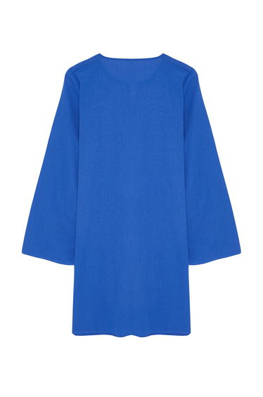 Blue Mini Woven Embroidered 100% Cotton Beach Dress