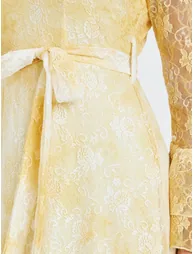 Women Yellow Lace Ruffled Hem Maxi Dress - 2