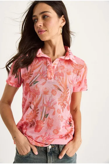LUCCI Flowery Polo Shirt Blouse