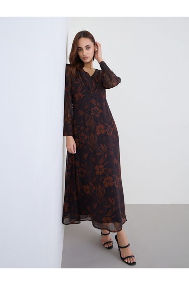 Floral Maxi Dress with Fold Pleat