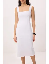 White Bodycon Thick Strap Maxi Woven Dress - 2