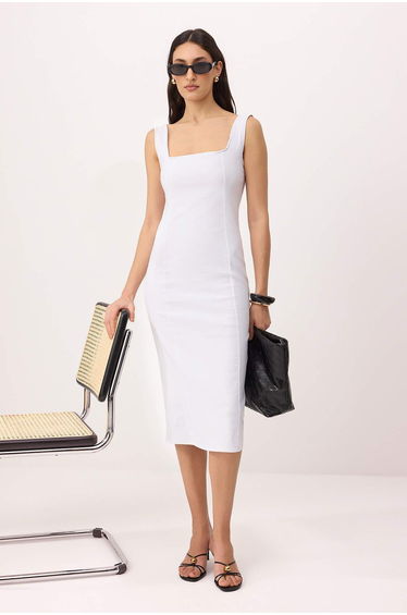 White Bodycon Thick Strap Maxi Woven Dress