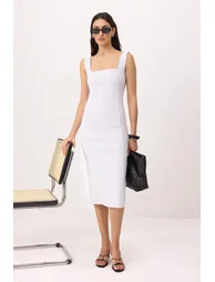 White Bodycon Thick Strap Maxi Woven Dress
