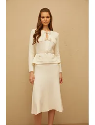 Adélade White Embellished Knit Midi Dress - 9