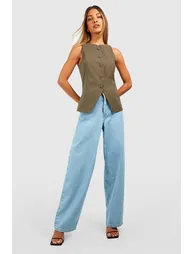 Self Fabric Button Front Waistcoat - khaki - 2