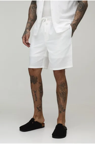 Tall Relaxed Fit Mid Length Linen Blend Short - white