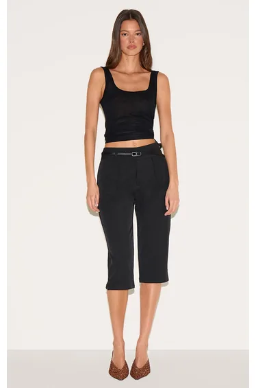Black Woven Belt Detail Capri's