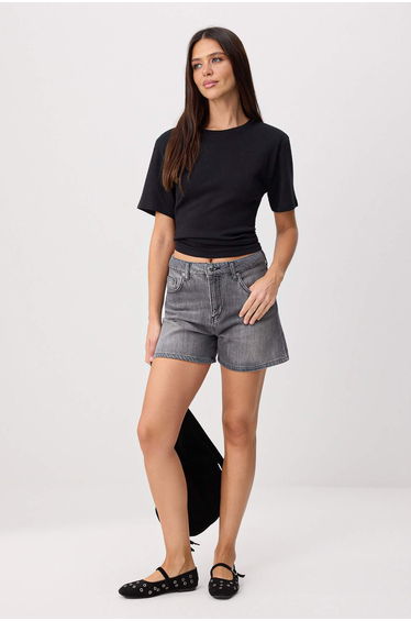 Anthracite High Waist City Boy 100% Cotton Denim Shorts